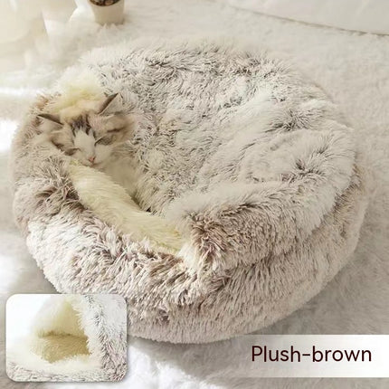 2 In 1 Dog And Cat Bed Pet Winter Bed Round Plush Warm Bed House Soft Long Plush Pets Bed Pet Products - Royalessencelux