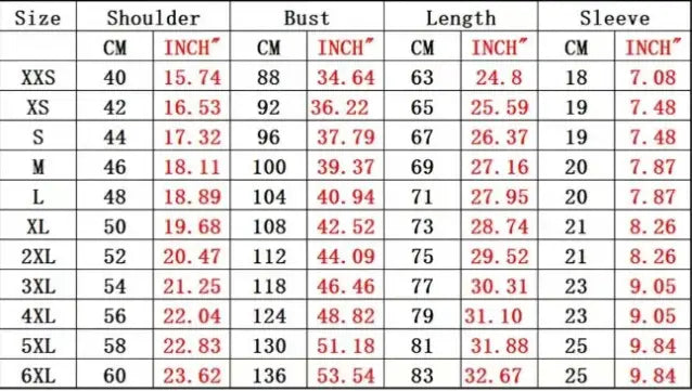 Size chart for a white cotton ins fashion round neck cropped top with summer batwing sleeve displaying measurements in inches from xxs to 6xl.