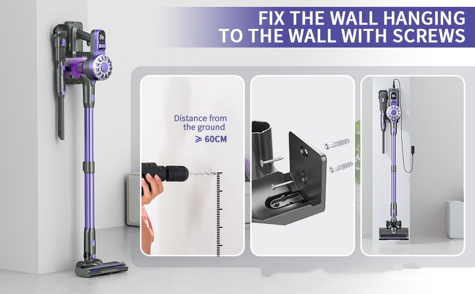 household small portable cordless stick vacuum cleaner in purple and gray with a sleek modern design and portable telescopic feature for efficient cleaning