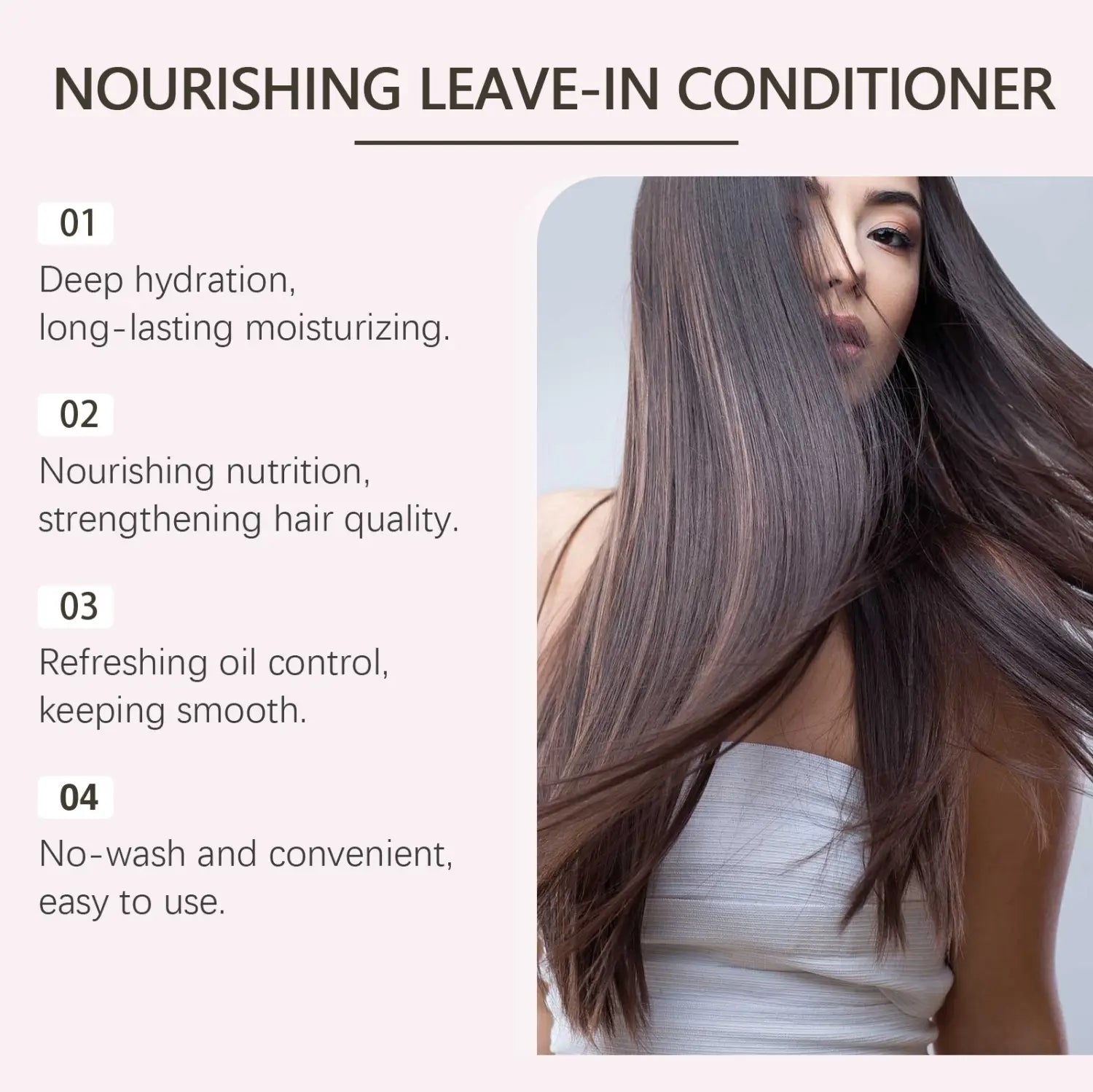Nourishing disposable hair care leave-in spray for deep hydration and long-lasting moisturizing in a sleek white bottle.