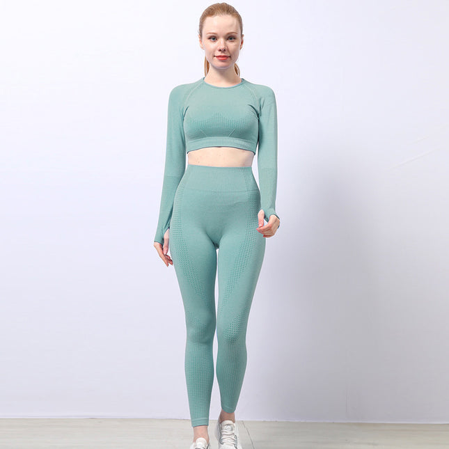 Jacquard Seamless Yoga Wear Suit Women Fitness Long Sleeve Top - Royalessencelux
