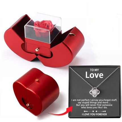 Fashion Jewelry Box Red Apple Christmas Gift Necklace Eternal Rose For Girl Mother's Day Valentine's Day Gifts With Artificial Flower Rose Flower Jewelry Box - Royalessencelux