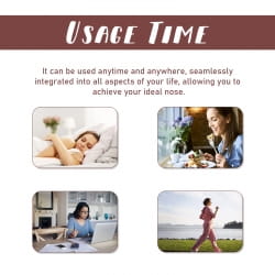 The promotional graphic for the pink nose shaping device for correction nose contour displays four lifestyle scenes illustrating its use for contouring the nose bridge during daily activities.