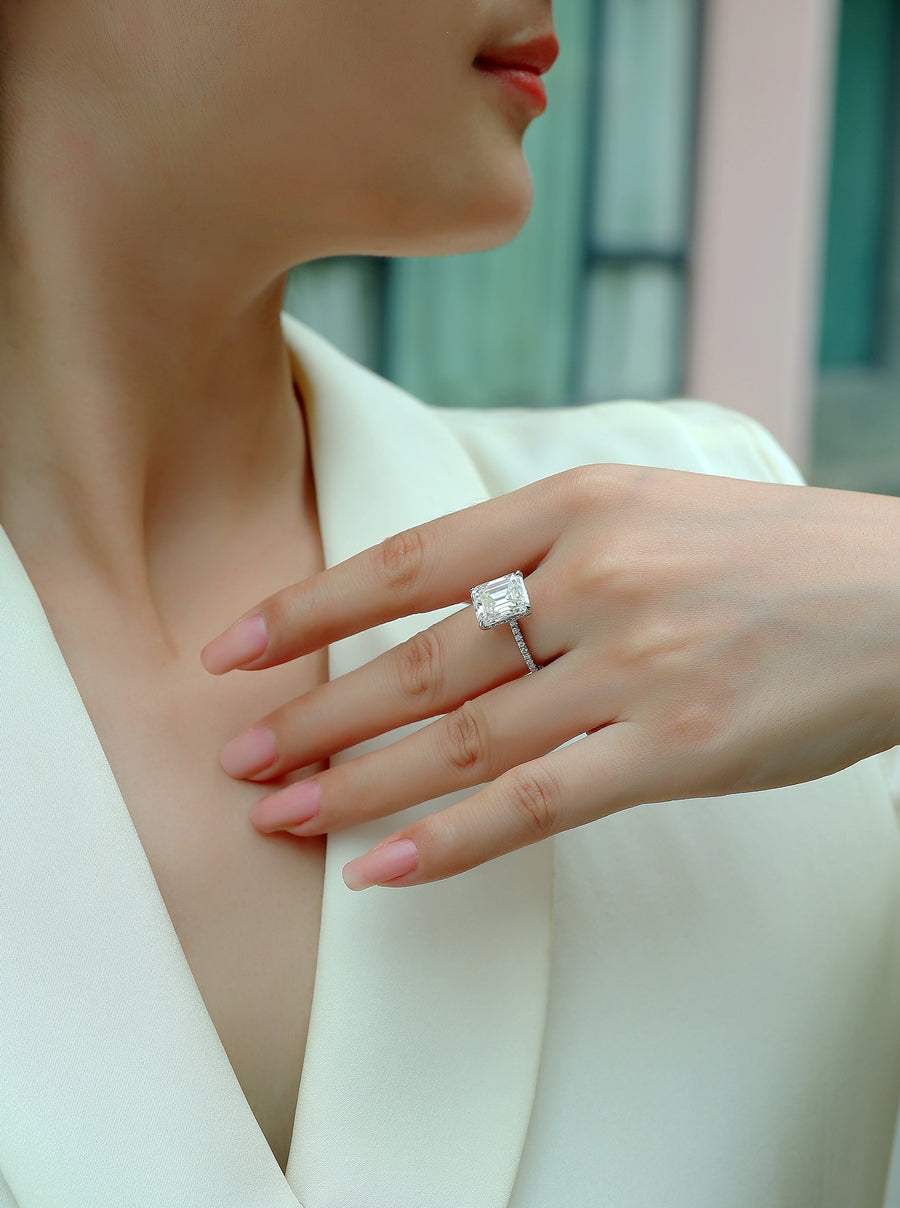Octagon Moissanite Engagement Ring S925 Sterling Silver Bridal Wedding Ring