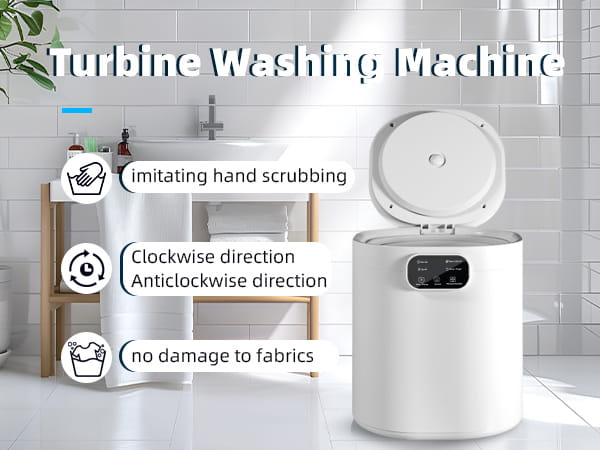 Portable white mini underwear washing machine featuring a white cylindrical drum, digital display, and hinged lid for efficient mini underwear washing.