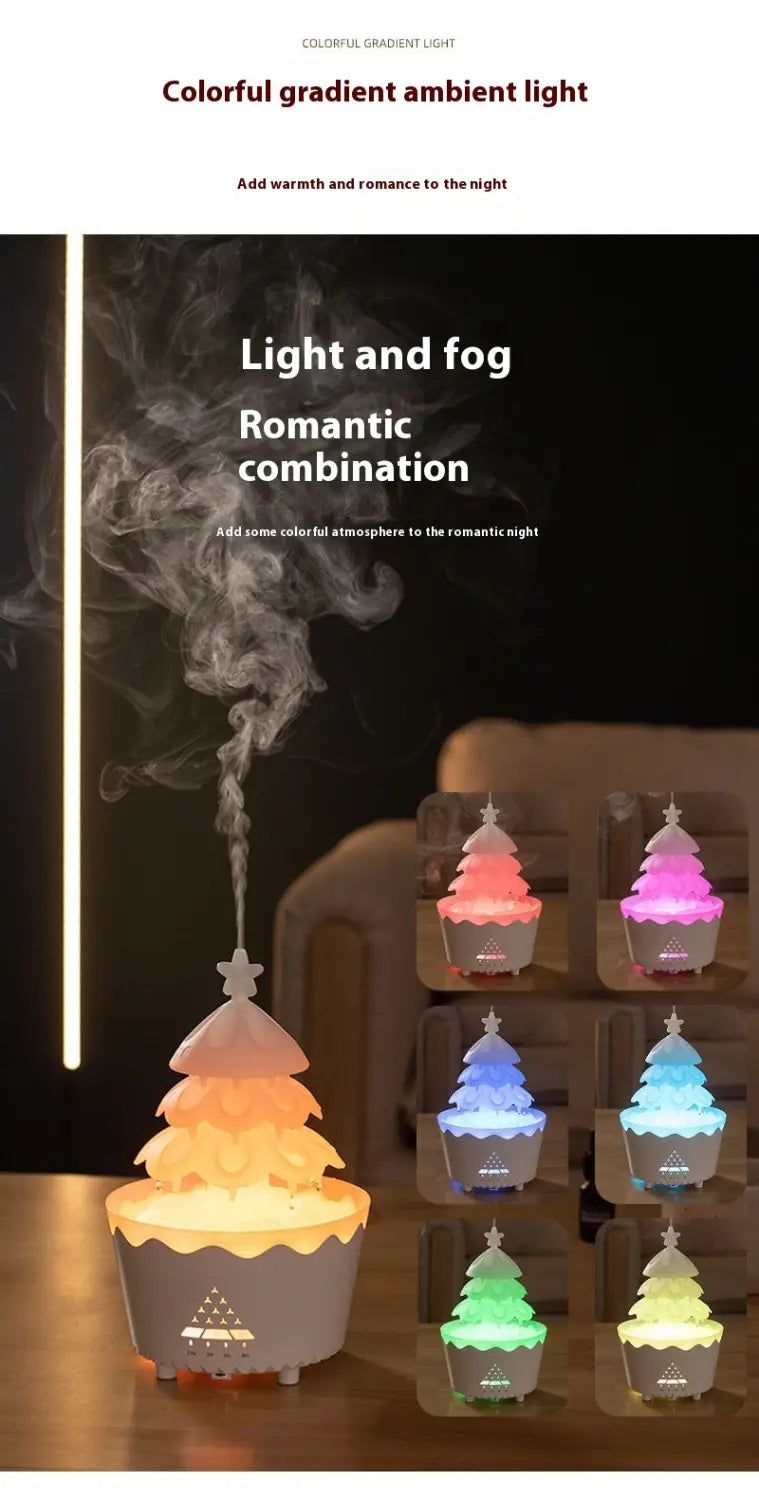 christmas tree essential oil aroma diffuser humidifier with gradient color design essential oil light and visible fog effect for ambient oil aroma diffuser use.