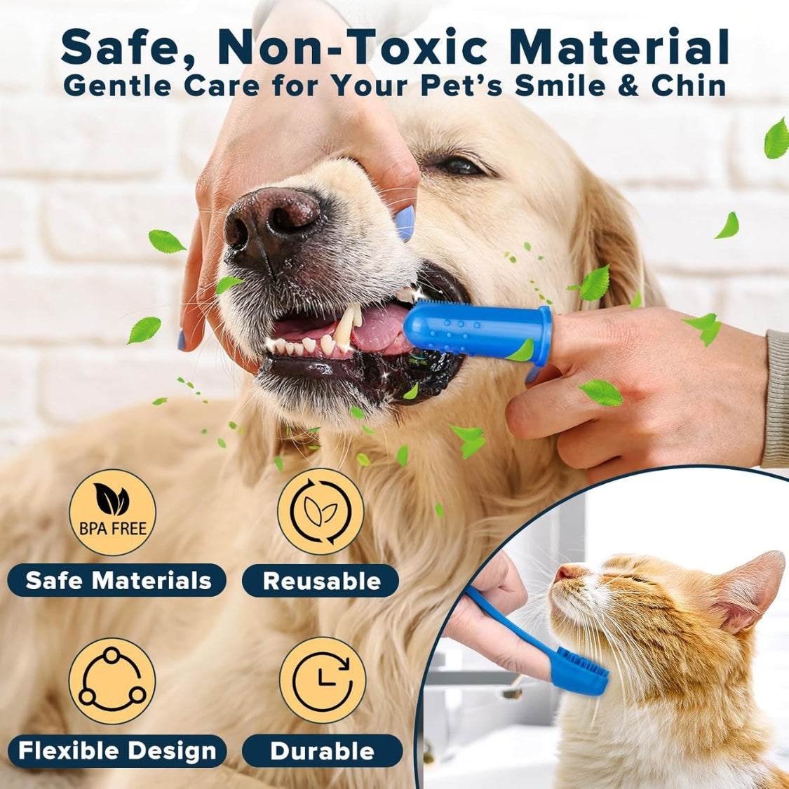 6-piece silicone pet grooming kit with bath gloves, brushes and finger toothbrushes – view 2