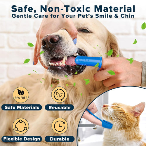 6-piece silicone pet grooming kit with bath gloves, brushes and finger toothbrushes – view 2