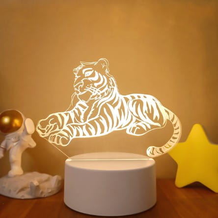 A glowing white tiger-shaped 3d led night light with a sleek modern design featuring colorful touch remote control lights.