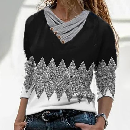 Women's Printed Irregular Collar Fashionable T-shirt Top - Royalessencelux