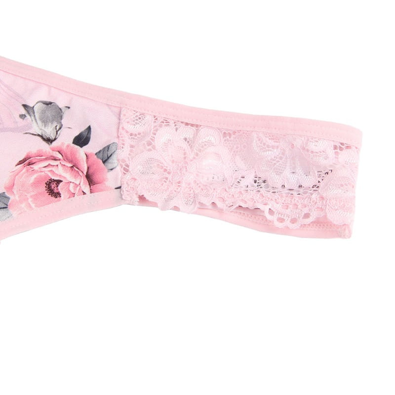 pink floral lace thong with delicate rose and leaf embroidery patchwork lace on soft fabric for plus size embroidery sleeping dress