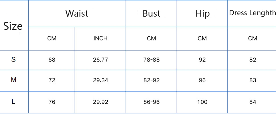 Size chart for white sleeveless backless rose button dress showing measurements in centimeters and inches for sizes S, M, and L