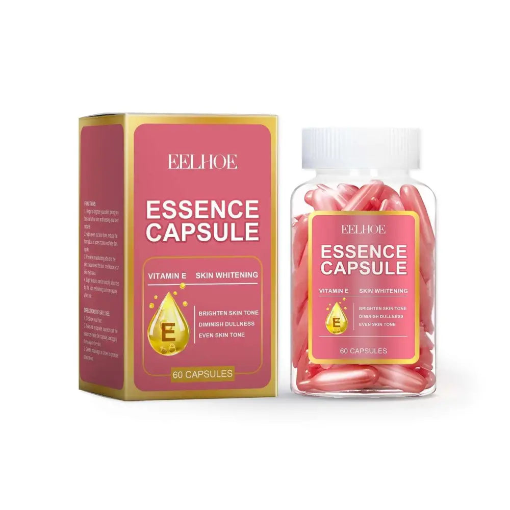 Facial anti aging capsules in pink and gold packaging with 60 translucent eelhoe essence anti aging capsules