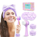 Purple facial cleansing brush with white and purple silicone face-washing head for daily skincare routine