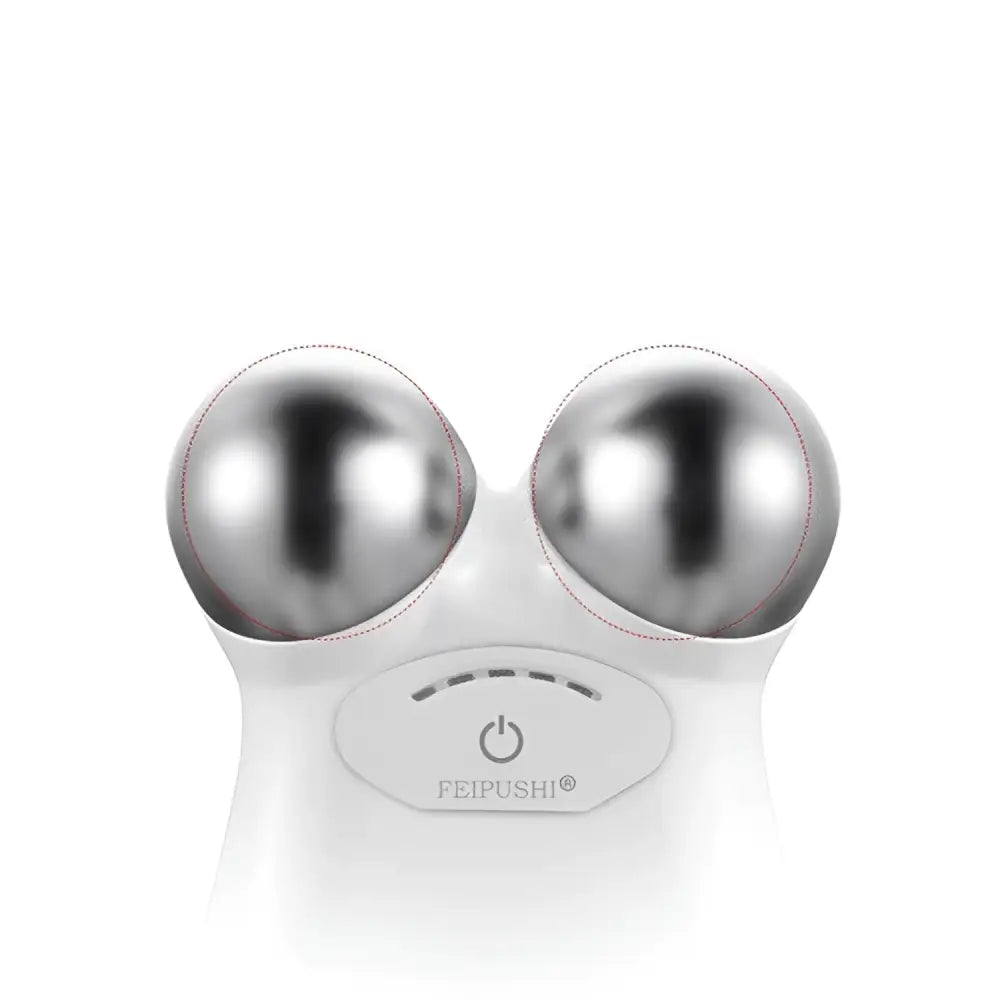White feipushi facial lifting firming roller with two shiny silver spherical heads for firming skin rejuvenation