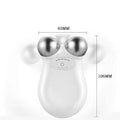 White plastic facial lifting firming roller with two silver spheres and power button for firming skin rejuvenation