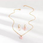Gold chain resin butterfly necklace with pink pendant and matching gold hoop earrings creative fashion resin set