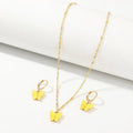Gold-toned creative fashion resin butterfly necklace and matching earrings with delicate chains and lever-back closures