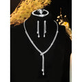 Fashion simple necklace earring bracelet set featuring a sparkling silver rhinestone necklace with a delicate chain and teardrop pendants