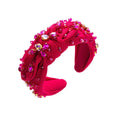 Vibrant fuchsia knotted headband elegant adorned with sparkling purple and clear crystals diamond-embedded high-grade design