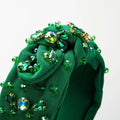 Emerald green knotted headband elegant adorned with sparkling crystals in gold-toned diamond-embedded high-grade design