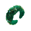 Elegant emerald green knotted headband adorned with sparkling green and blue rhinestones diamond-embedded high-grade design