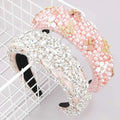 Pink floral headband with delicate pink pearls and gold butterflies in silver and pink beads for fashionable hair accessory