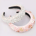Fashionable personality pink floral headband with delicate pink pearl, silver embellishments, and gold butterflies accents