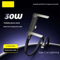 Black braided usb-c to lightning fast charging data cable with foldable phone tablet stand supports 240w 65w fast charging