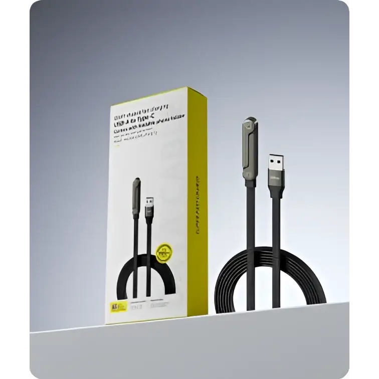 Black braided usb-c fast charging data cable with metallic connectors for phone tablet stand supporting 240w 65w fast charging