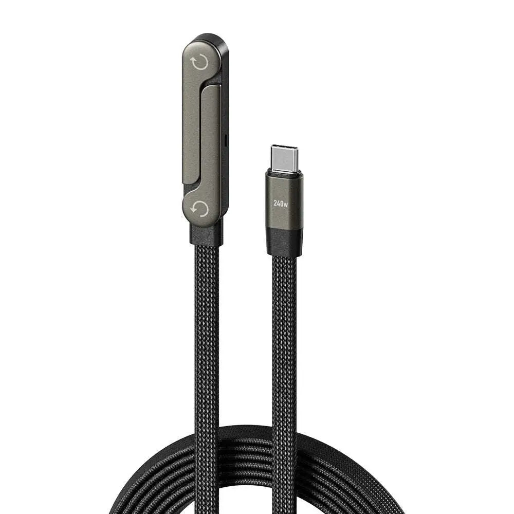 Black braided usb-c fast charging data cable with metallic gray magnetic connector labeled 240w for phone tablet stand
