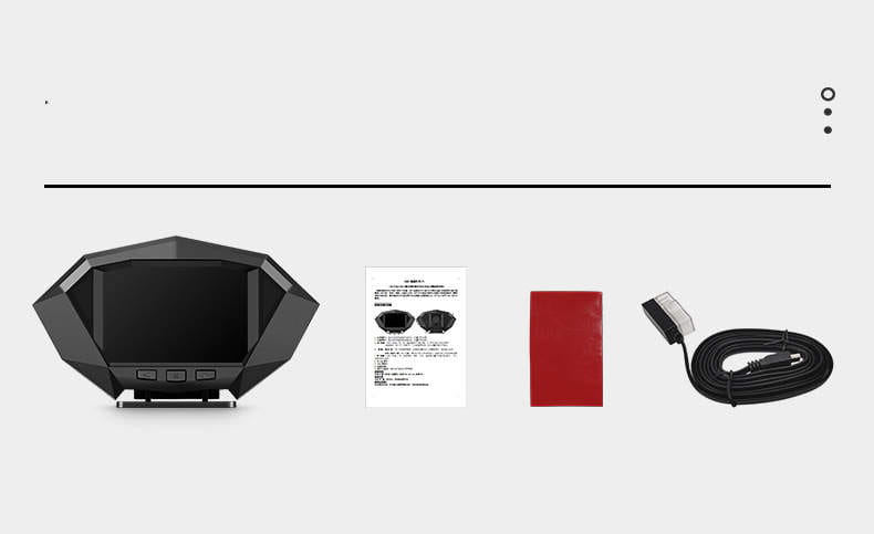 Black geometrically faceted dashboard-mounted car camera with sleek modern design for lcd instrument vehicle hud head display use.