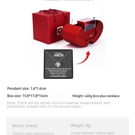 Fashion Jewelry Box Red Apple Christmas Gift Necklace Eternal Rose For Girl Mother's Day Valentine's Day Gifts With Artificial Flower Rose Flower Jewelry Box - Royalessencelux