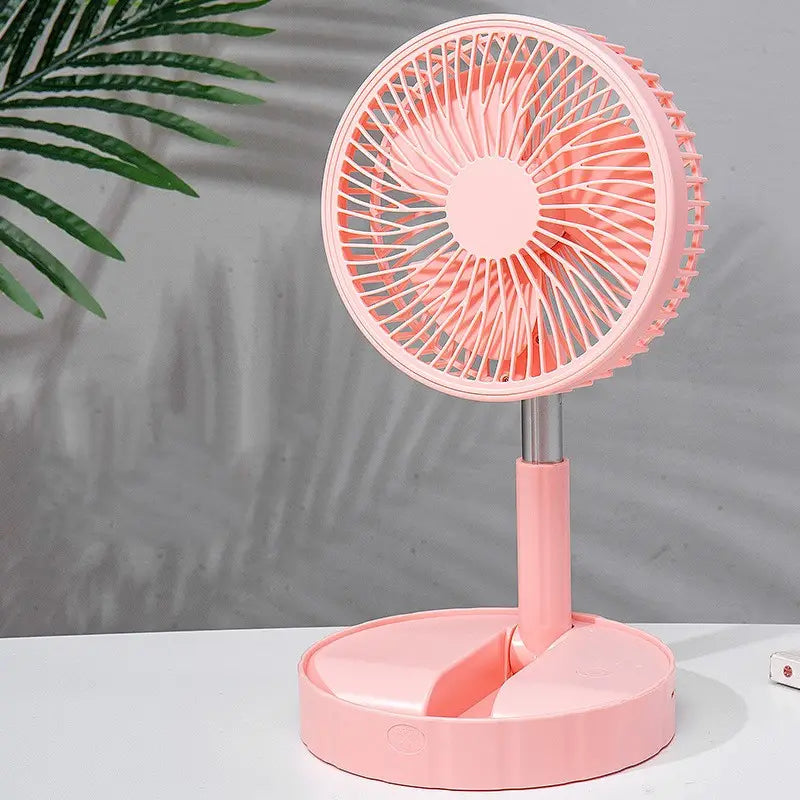 pink quiet portable telescopic folding fan with sleek modern design and adjustable stand for versatile use