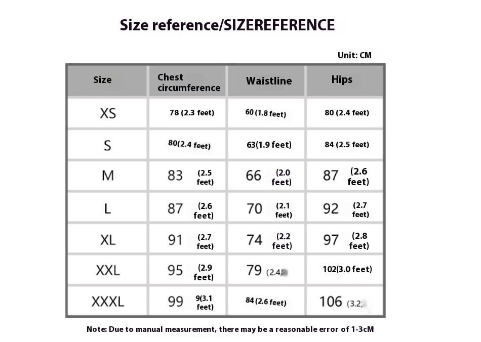 Size reference chart for gold satin heavy industry birthday dress displaying measurements in centimeters and feet across sizes XS to XXXL.