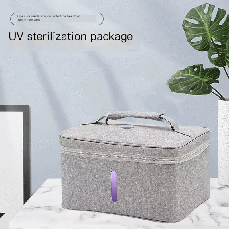 gray fabric uv sterilization portable disinfection bag for baby bottles with purple light indicator and black zipper
