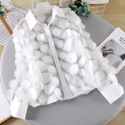 Women's Three-dimensional Flower Chiffon Gauzy Shirt - Royalessencelux