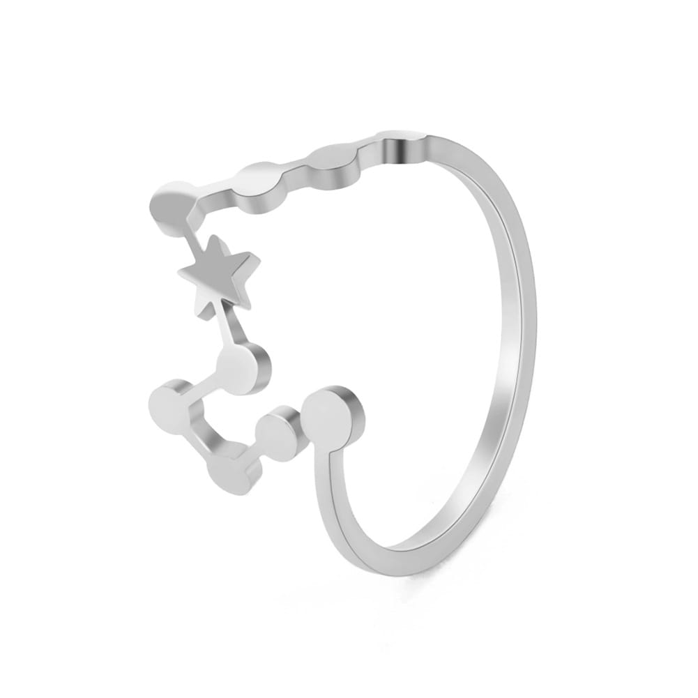 Silver personalized stainless steel constellation ring with a sleek minimalist design featuring interconnected stars and dots.