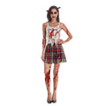 White and red splattered female ghost clothes adult stage plaid skirt set with a plaid skirt for costume use