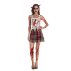 White and red splattered female ghost clothes adult stage plaid skirt set with a plaid skirt for costume use