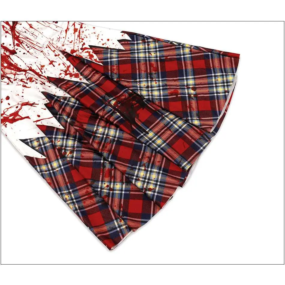 Female ghost clothes adult stage plaid skirt set with red blue yellow fabric and white background splattered fake blood
