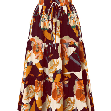 Women's Pleated Floral Print Elastic Waist Skirt - Royalessencelux