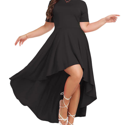 LALAGEN Plus Size Maxi Dress for Women Casual Short Sleeve Ruffle Flowy High Low Summer Long Dress Black 5X