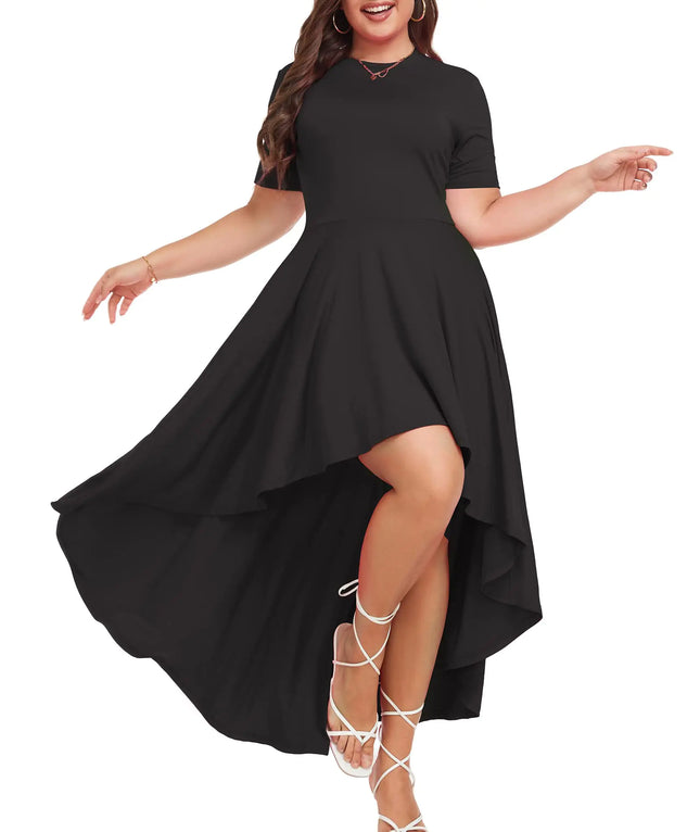 LALAGEN Plus Size Maxi Dress for Women Casual Short Sleeve Ruffle Flowy High Low Summer Long Dress Black 5X