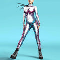 Flame digital printed buttoned hand jumpsuit in vibrant red with shiny form-fitting zebra print and high collar