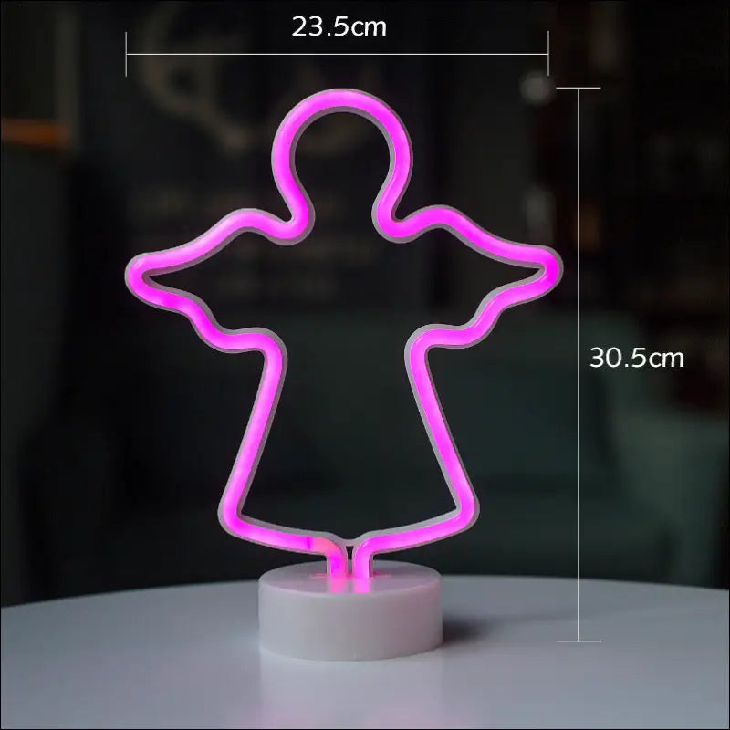 Flamingo led modeling light glowing pink neon angel shaped decorative night light with white base for bedrooms