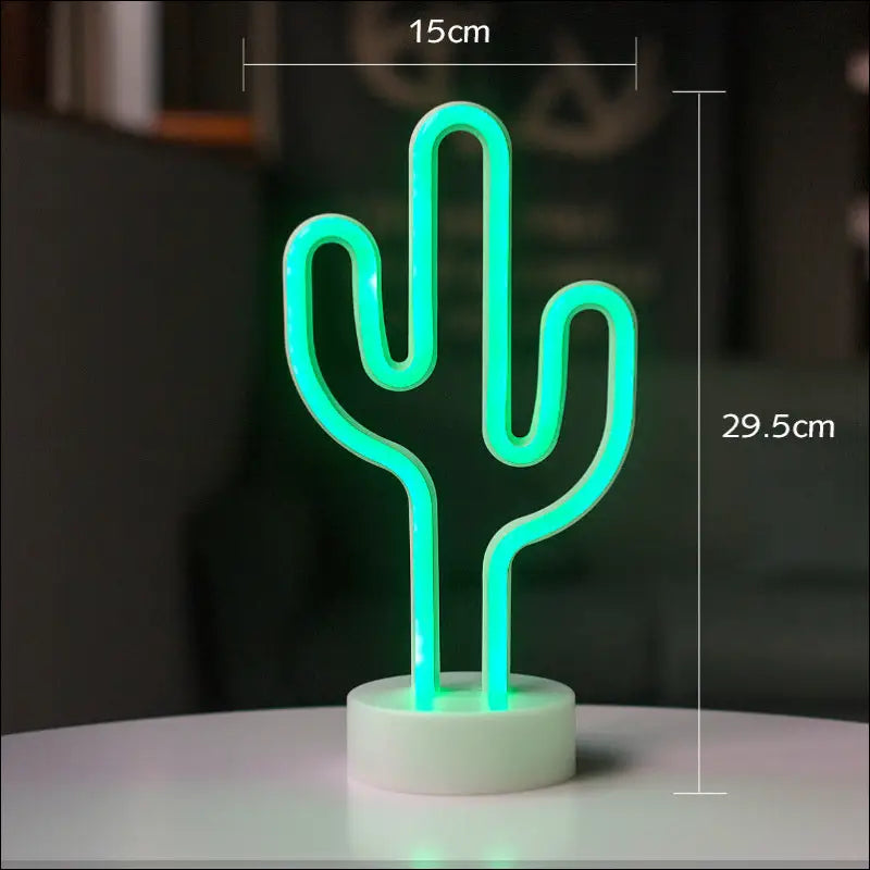 Flamingo led modeling light night light featuring a glowing green neon cactus with a white circular base decorative night light