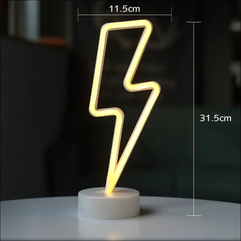 Flamingo led modeling light glowing yellow neon lightning bolt decorative night light with white circular base