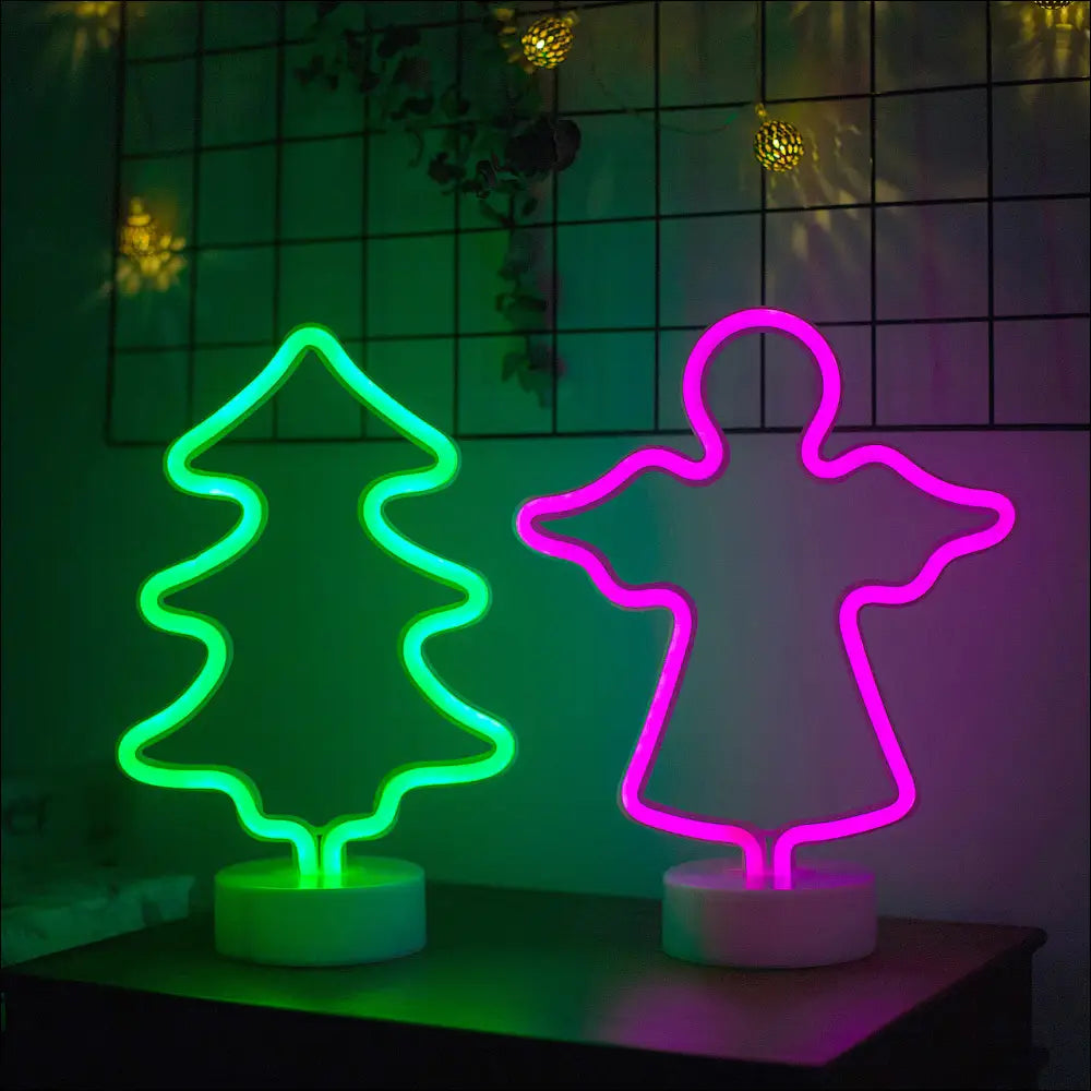 Flamingo led modeling light night light with glowing green christmas tree and bright pink angel decorative night light