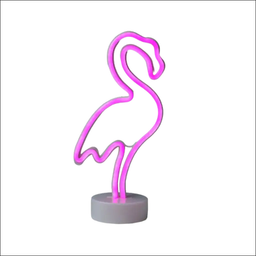 A glowing pink neon flamingo led modeling light night light with a sleek design and gray circular base decorative night light